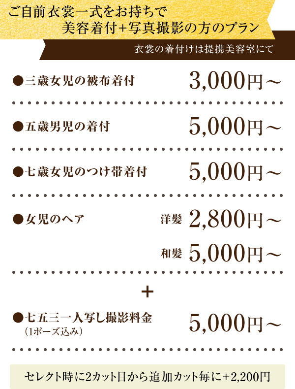 ご自前衣裳一式をお持ちで美容着付＋写真撮影の方のプラン